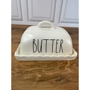 Rae Dunn Matte White Ceramic Scalloped Butter Dish Artisan Collection Magenta